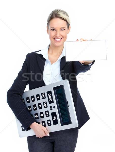 Stock foto: Buchhalter · business · woman · groß · Rechner · weiß · Business