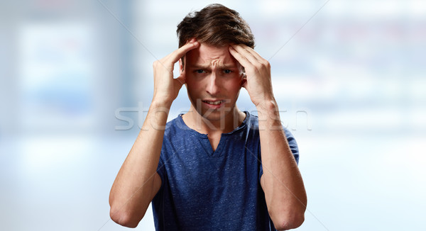 Kopfschmerzen depressiv Mann blau Gesicht Studenten Stock foto © Kurhan