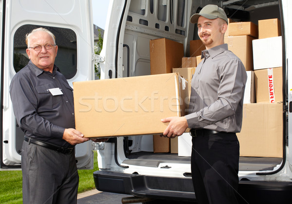 Csoport házhozszállítás férfiak szállítás teherautó csomag Stock fotó © Kurhan