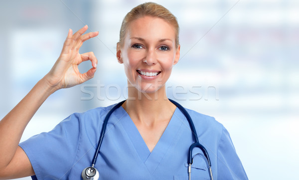 Stockfoto: Jonge · medische · arts · vrouw · glimlachen · vrouw · gezondheidszorg