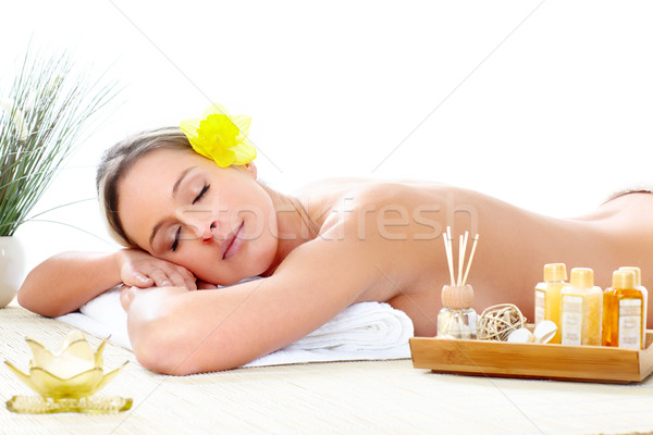 Spa masaje hermosa mujer flor Foto stock © Kurhan