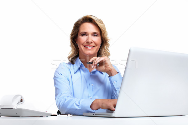 Stockfoto: Zakenvrouw · laptop · computer · boekhouder · geïsoleerd · witte · business