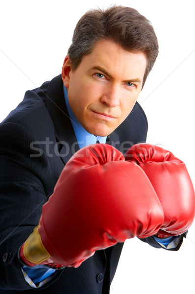 Empresario guapo boxeador aislado blanco negocios Foto stock © Kurhan