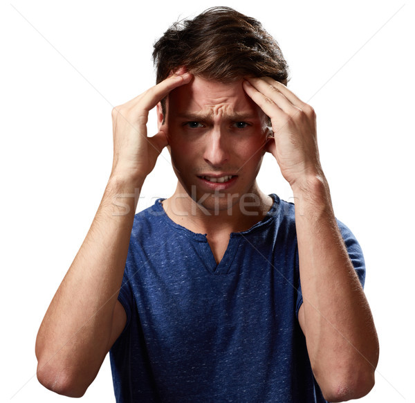 Dor de cabeça deprimido homem isolado branco cara Foto stock © Kurhan
