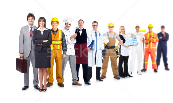 Grup industrial muncitorii izolat alb muncă Imagine de stoc © Kurhan