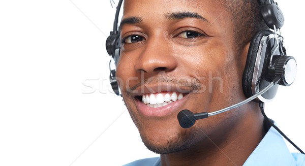 Afro-amerikaanse man geïsoleerd witte gezicht technologie Stockfoto © Kurhan