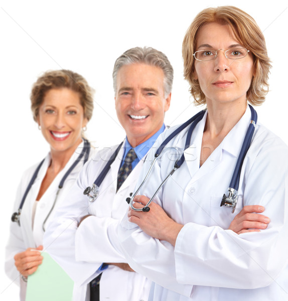 Сток-фото: медицинской · врачи · улыбаясь · изолированный · белый · работу