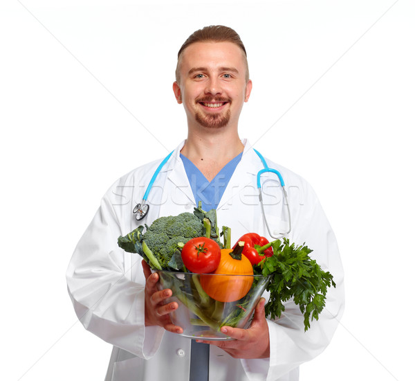 Orvos táplálkozástudós zöldségek izolált fehér férfi Stock fotó © Kurhan