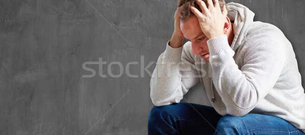 Foto stock: Dolor · de · cabeza · deprimido · hombre · resumen · cara · retrato