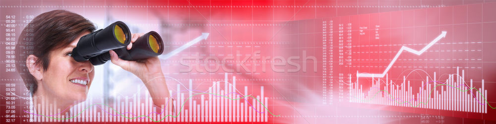 Anleger Frau Fernglas lächelnd Aktienmarkt Händler Stock foto © Kurhan