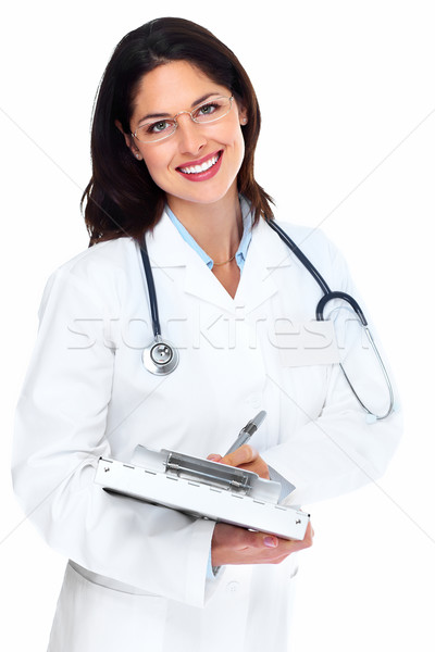 微笑 醫生 醫生 女子 聽筒 孤立 商業照片 © Kurhan