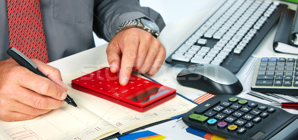 Kezek könyvelő férfi üzletember számológép könyvelés Stock fotó © Kurhan