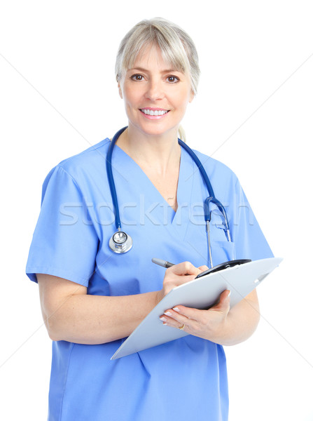 Imagine de stoc: Medic · zâmbitor · medical · femeie · stetoscop · izolat