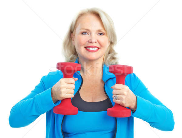 Stockfoto: Gymnasium · fitness · glimlachend · geïsoleerd