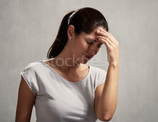 Femeie durere de cap depresiune sanatate mintala mână Imagine de stoc © Kurhan