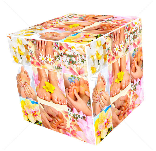 Foto stock: Estância · termal · massagem · colagem · relaxar · cubo · flor