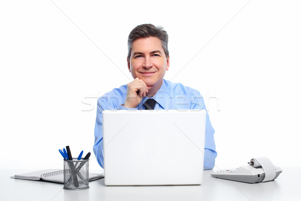 üzletember laptop számítógép izolált fehér internet férfi Stock fotó © Kurhan