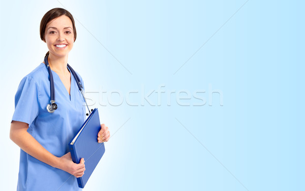 商業照片: 醫生 · 醫生 · 微笑 · 聽筒 · 藍色 · 工作