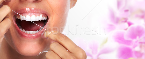 Foto stock: Mujer · hermosa · sonrisa · saludable · dientes · blancos · dentales