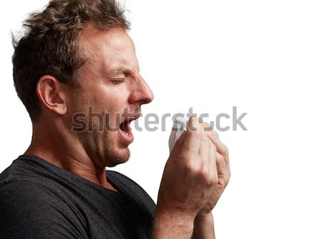 Férfi hideg beteg influenza orrot fúj szalvéta Stock fotó © Kurhan