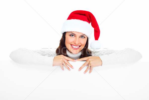 Święty mikołaj pomocnik christmas dziewczyna banner piękna Zdjęcia stock © Kurhan