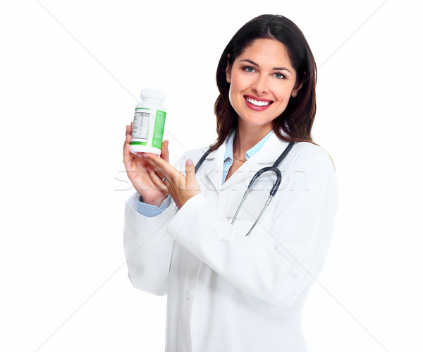 Foto stock: Médico · mulher · médico · isolado · branco · negócio