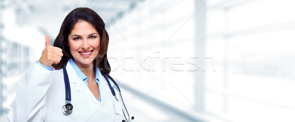 Foto stock: Médico · mulher · médico · abstrato · azul · saúde