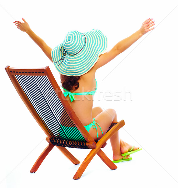 Stockfoto: Vrouw · ontspannen · strand · geïsoleerd · witte · meisje