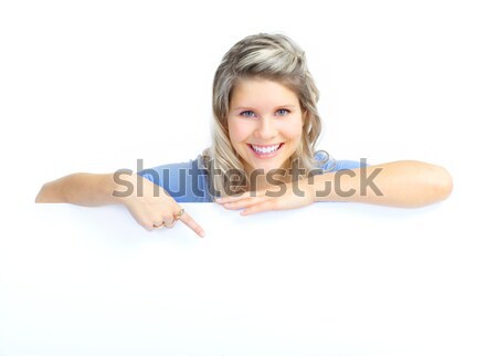 Femeie tineri fericit alb mână Imagine de stoc © Kurhan