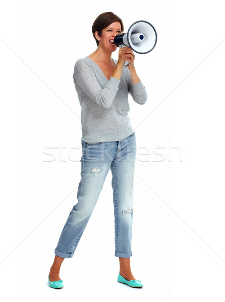 Happy woman talking in megaphone. Stock photo © Kurhan