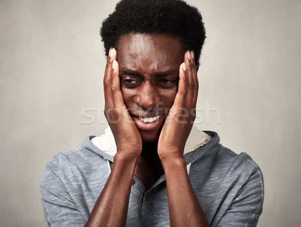 Depressão homem negro deprimido africano americano homem dor de cabeça Foto stock © Kurhan