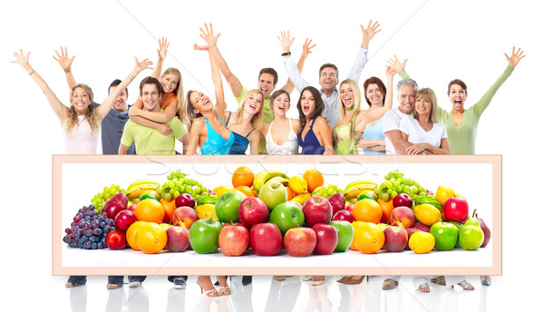 Foto stock: Pessoas · felizes · grupo · frutas · branco · família · homem