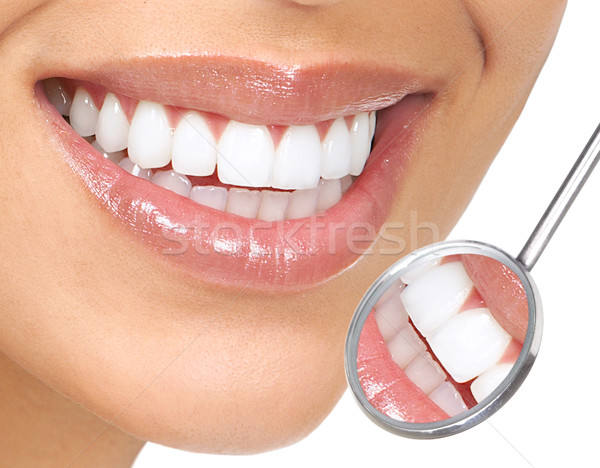 Stok fotoğraf: Sağlıklı · dişler · kadın · dişçi · ağız · ayna