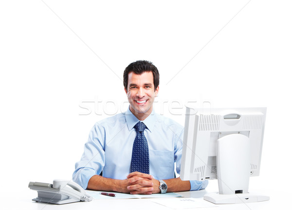 Foto d'archivio: Imprenditore · sorridere · bello · isolato · bianco · business