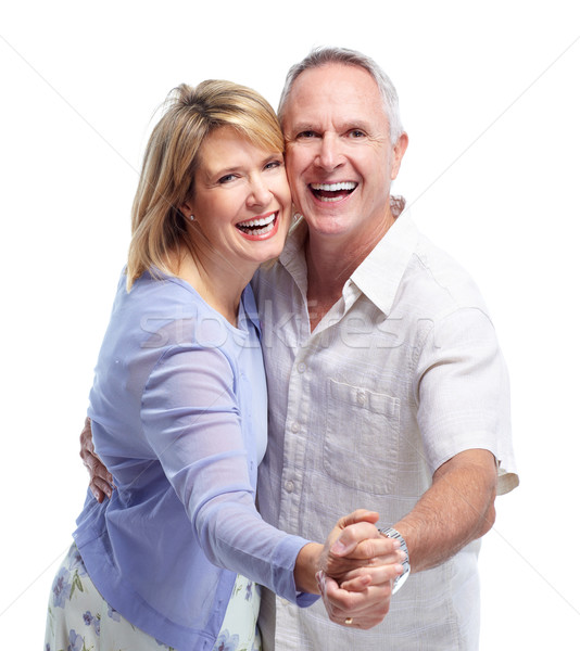 Foto stock: Pareja · de · ancianos · amor · feliz · aislado · blanco · mujer