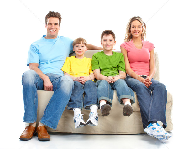 ストックフォト: 幸せな家族 · 父 · 母親 · 子供 · 白 · 家族