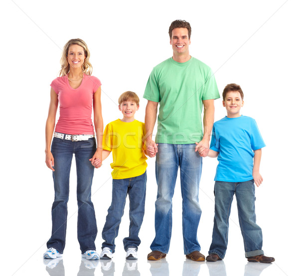 [[stock_photo]]: Famille · heureuse · père · mère · enfants · isolé · blanche