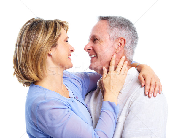 Foto stock: Casal · de · idosos · amor · feliz · isolado · branco · família