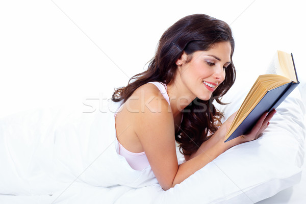 Okuma kadın güzel bir kadın kitap yatak odası dinlenmek Stok fotoğraf © Kurhan