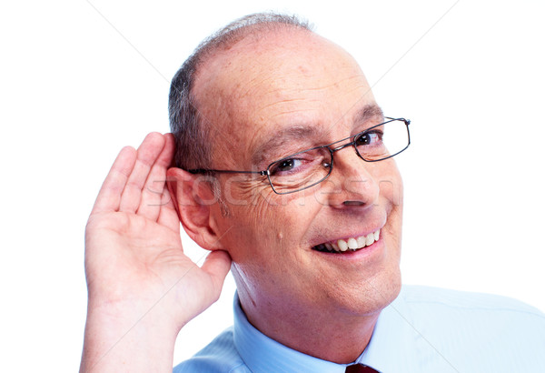 Głuchy człowiek odizolowany biały działalności biznesmen Zdjęcia stock © Kurhan
