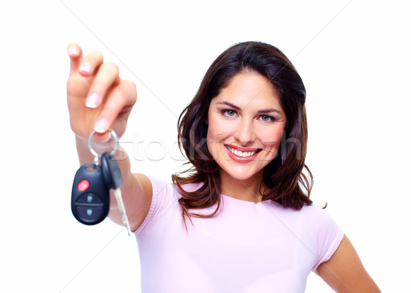 Frau Autoschlüssel isoliert weiß Business Mädchen Stock foto © Kurhan