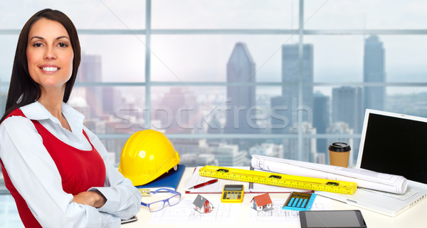 Nő építész iroda építkezés rendbehoz üzlet Stock fotó © Kurhan