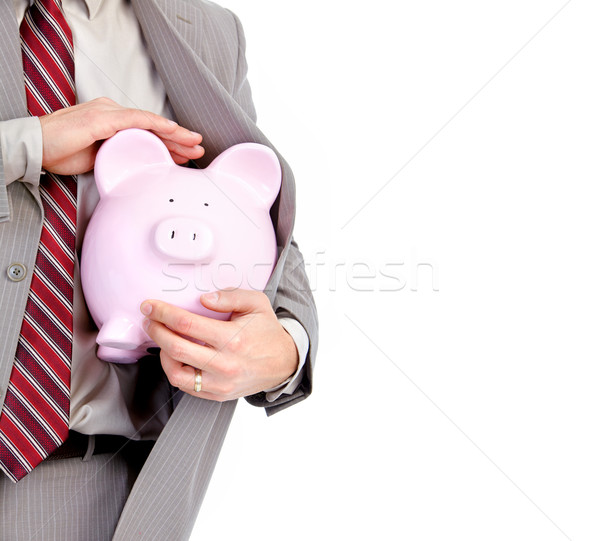 Biznesmen banku piggy odizolowany biały działalności Zdjęcia stock © Kurhan