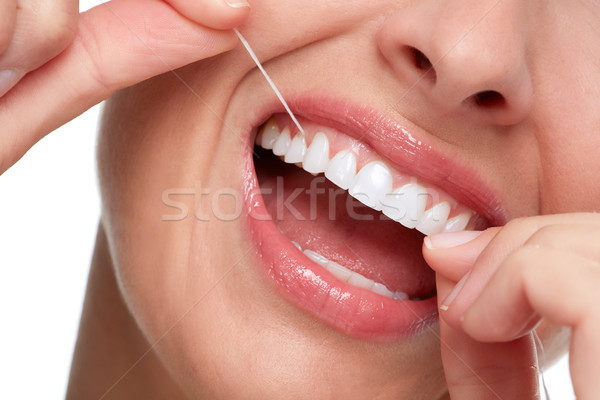 Femeie zâmbet dinte frumos dinti albi dentar Imagine de stoc © Kurhan