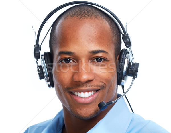 Afro-amerikaanse man geïsoleerd witte gezicht technologie Stockfoto © Kurhan