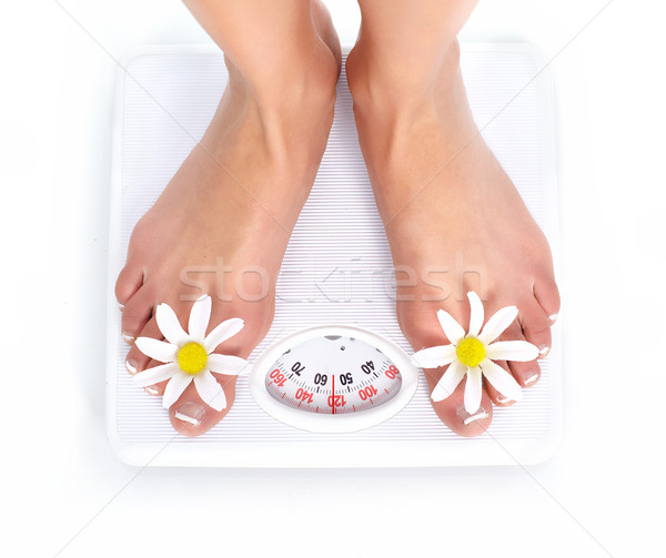 Весы женщину белый фрукты фон красоту Сток-фото © Kurhan