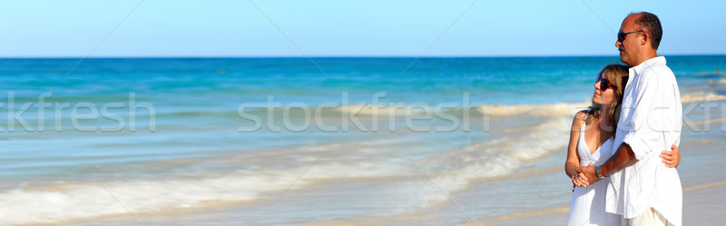 çift plaj seven bakıyor okyanus gökyüzü Stok fotoğraf © Kurhan