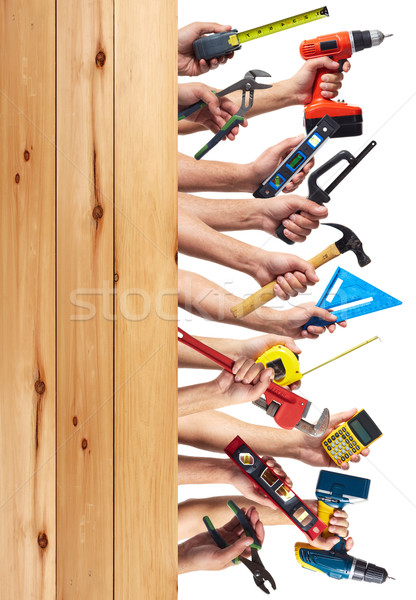 Mãos ferramentas conjunto colagem isolado Foto stock © Kurhan