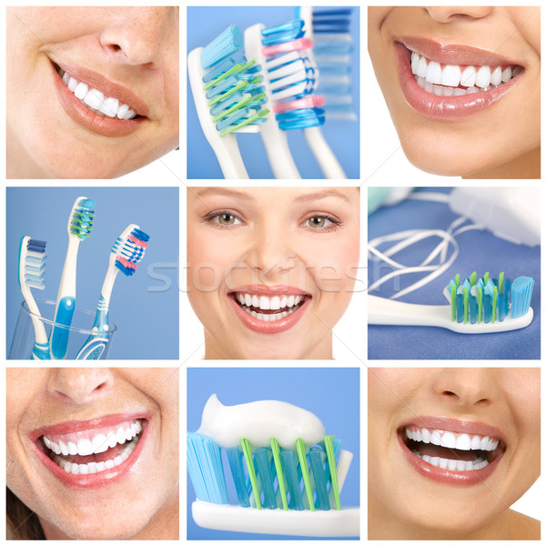 Tandheelkundige zorg tand familie gezondheid lippen Stockfoto © Kurhan
