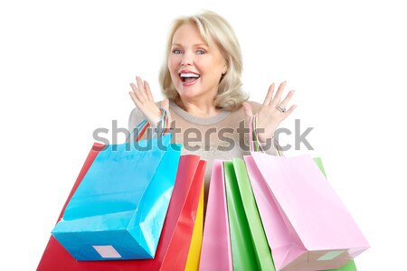 ストックフォト: ショッピング · 女性 · 幸せ · 孤立した · 白